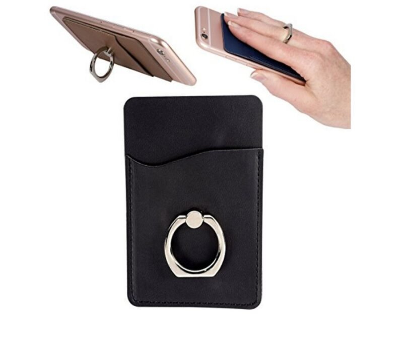 Custom Leather Cell Phone Wallet with Ring Stand - 1