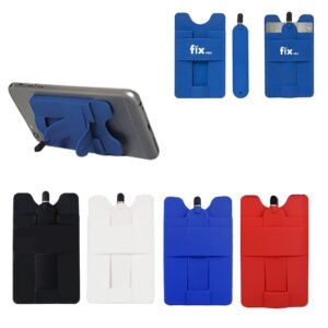 Custom Silicone Cell Phone Wallet with Stylus Stand and Adhesive Back for Cards
