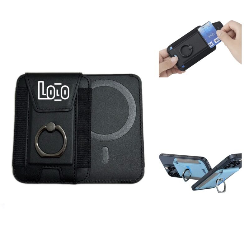 Custom Magnetic PU Leather Phone Wallet with Ring Holder