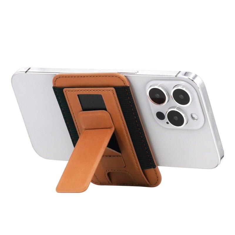 Custom Magnetic Two Fold Phone Slide Card Holder Cell Phone Wallet Stand - 1