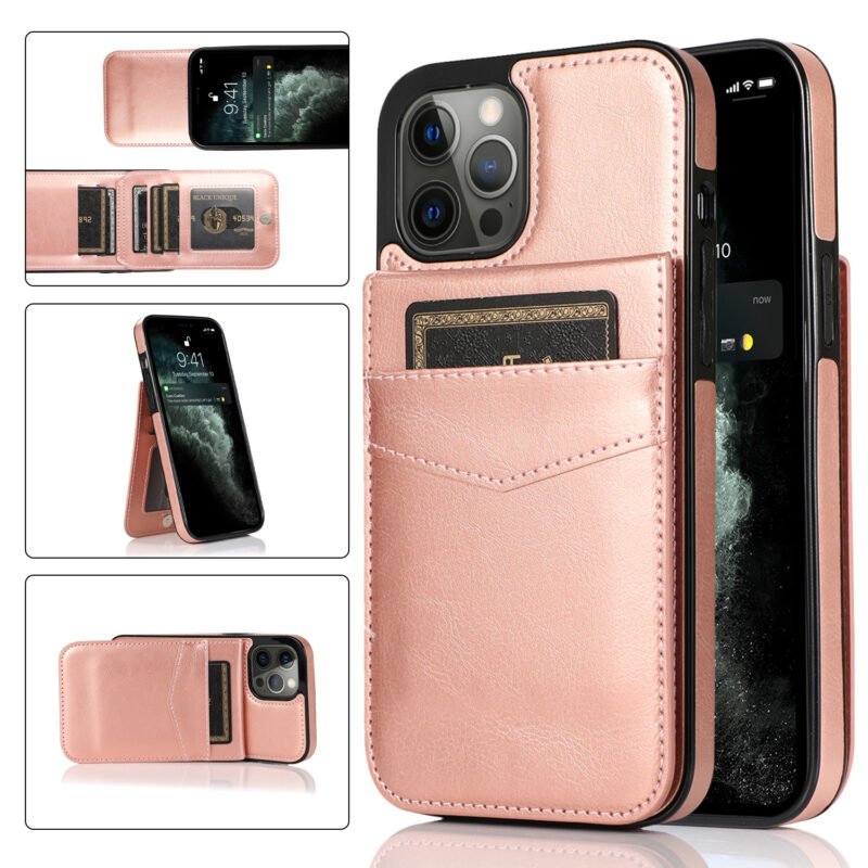 Custom PU Leather Magnetic Phone Wallet Card Holder Phone Case With Phone Stand - 5