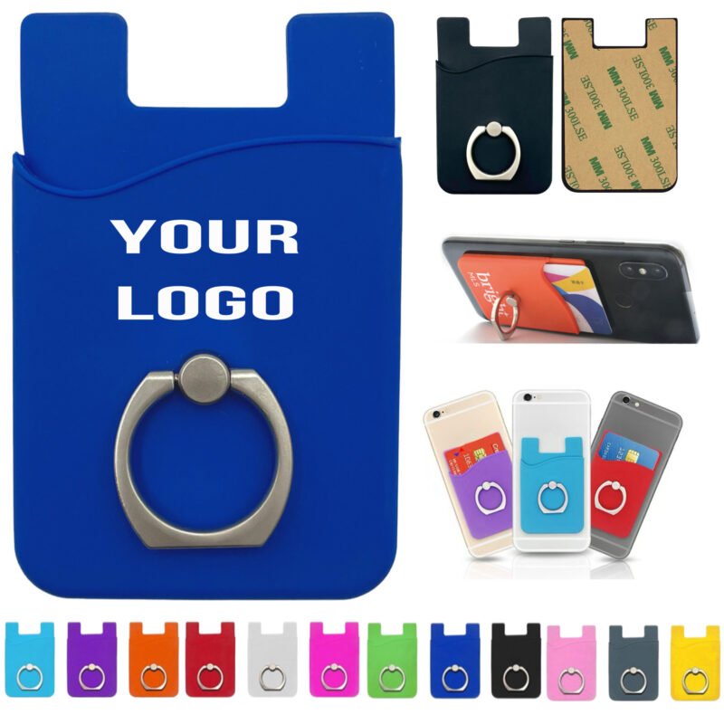 Custom Silicone Mobile Phone Wallet Card Holder with Ring Stand