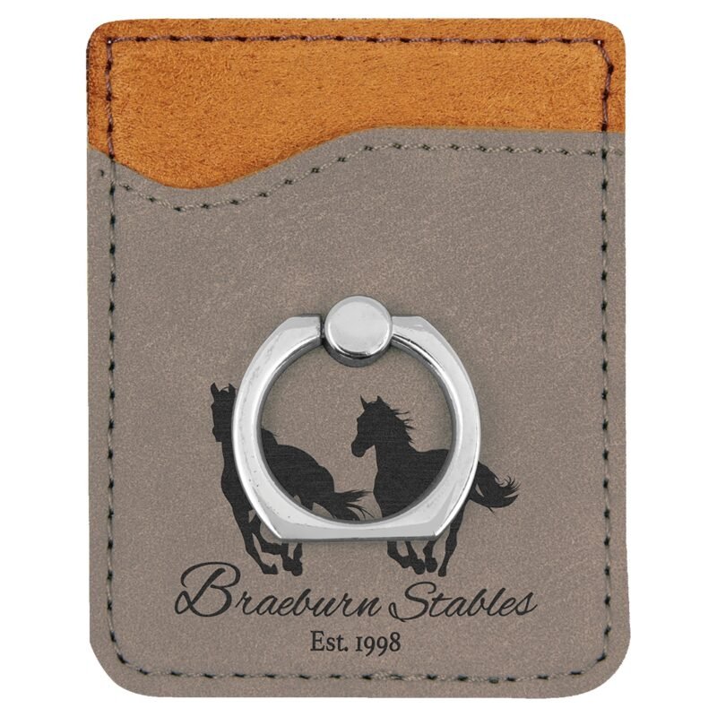 Custom Laserable Leatherette Phone Wallet with Silver Ring