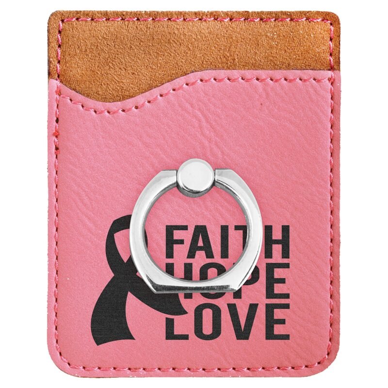 Custom Laserable Leatherette Phone Wallet with Silver Ring