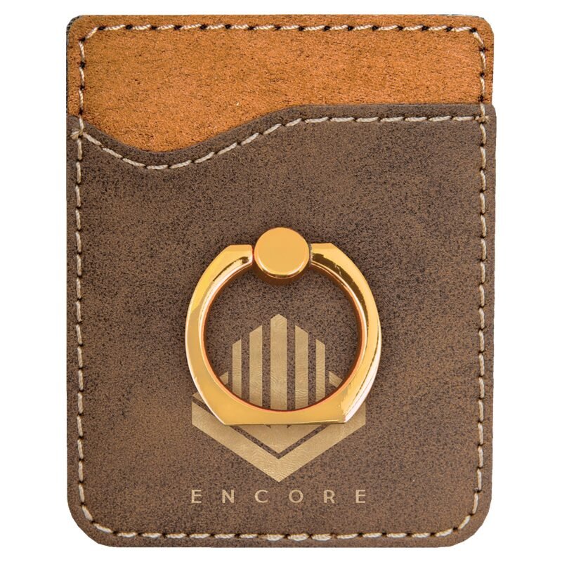 Custom Laserable Leatherette Phone Wallet with Silver Ring