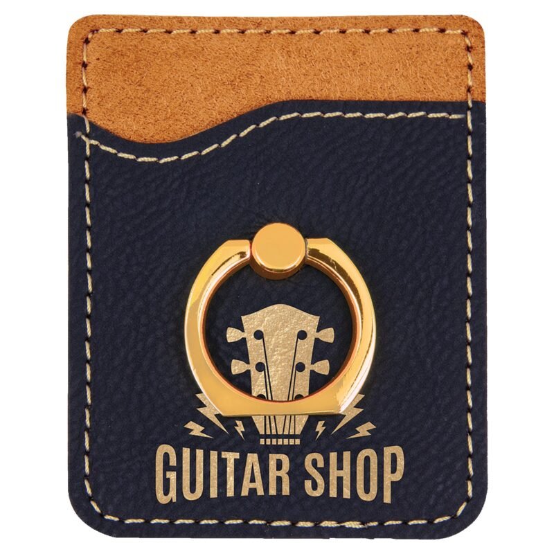 Custom 2.38" x 3.13" Laserable Leatherette Phone Wallet with Ring - 3