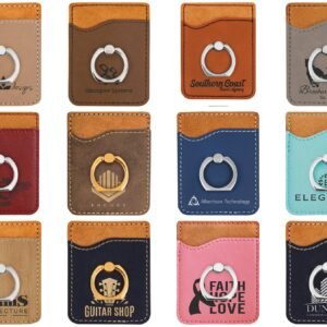 Custom 2.38" x 3.13" Laserable Leatherette Phone Wallet with Ring