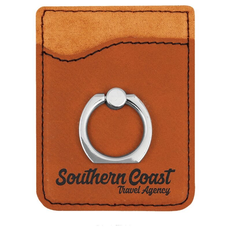 Custom 2.38" x 3.13" Laserable Leatherette Phone Wallet with Ring - 4
