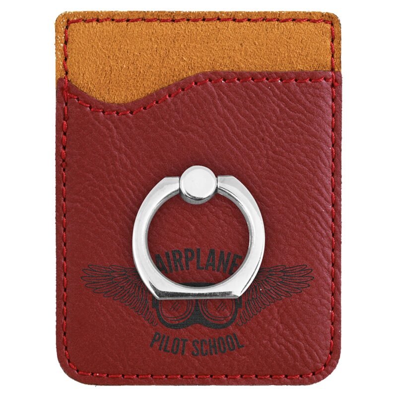 Custom 2.38" x 3.13" Laserable Leatherette Phone Wallet with Ring - 6