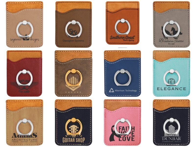 Custom 2.38" x 3.13" Laserable Leatherette Phone Wallet with Ring