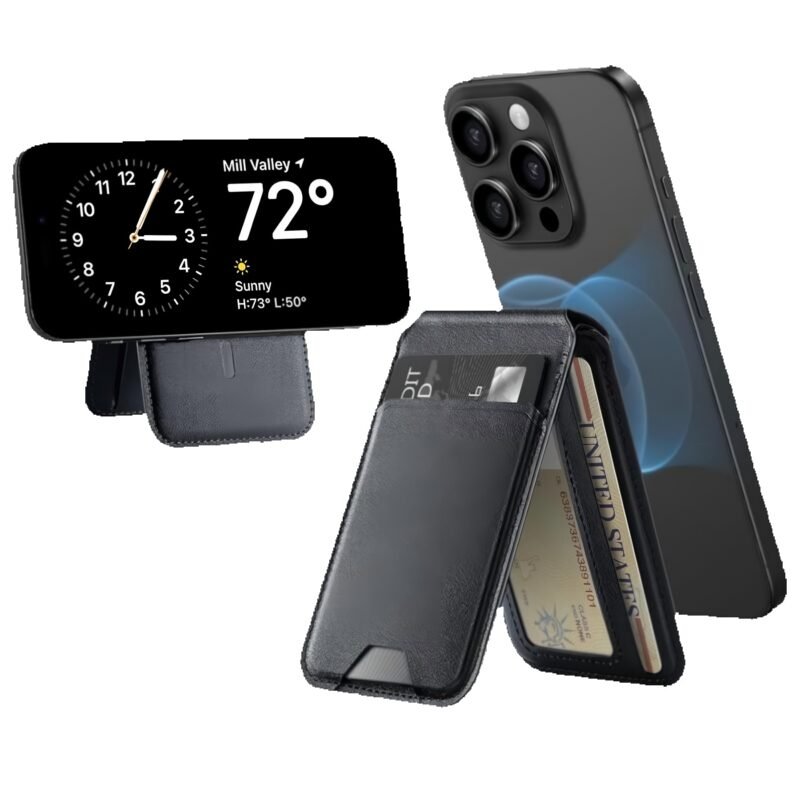 Custom Magnetic Vegan Leather Phone Wallet with Adjustable Stand - 4