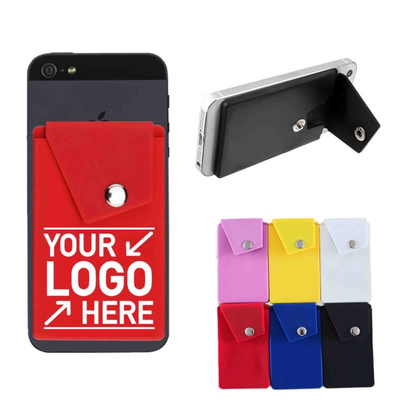 Custom Phone Wallet Stick-On Stand with Button Pocket